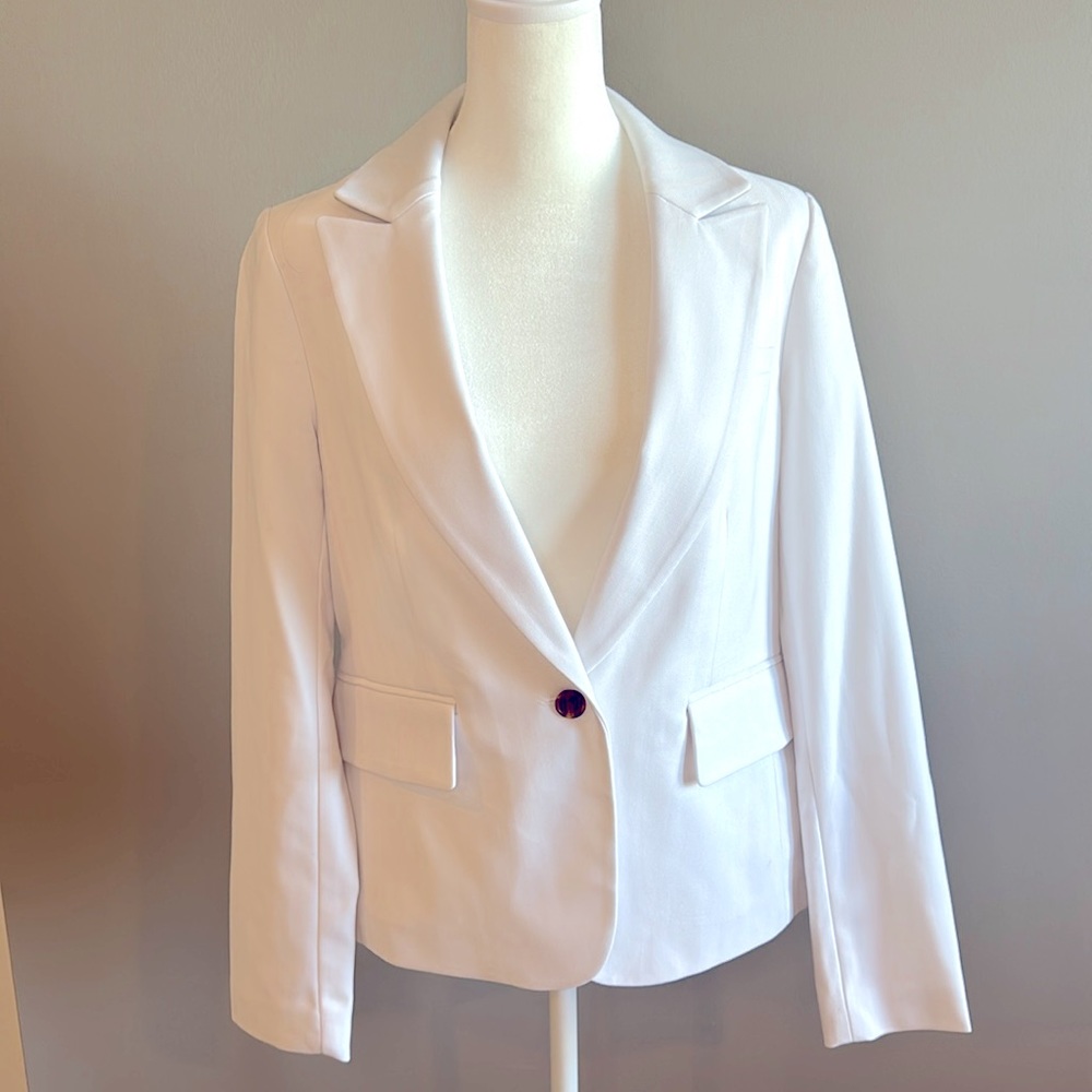 Banana Republic Herringbone Single Button Blazer, White, Size 6